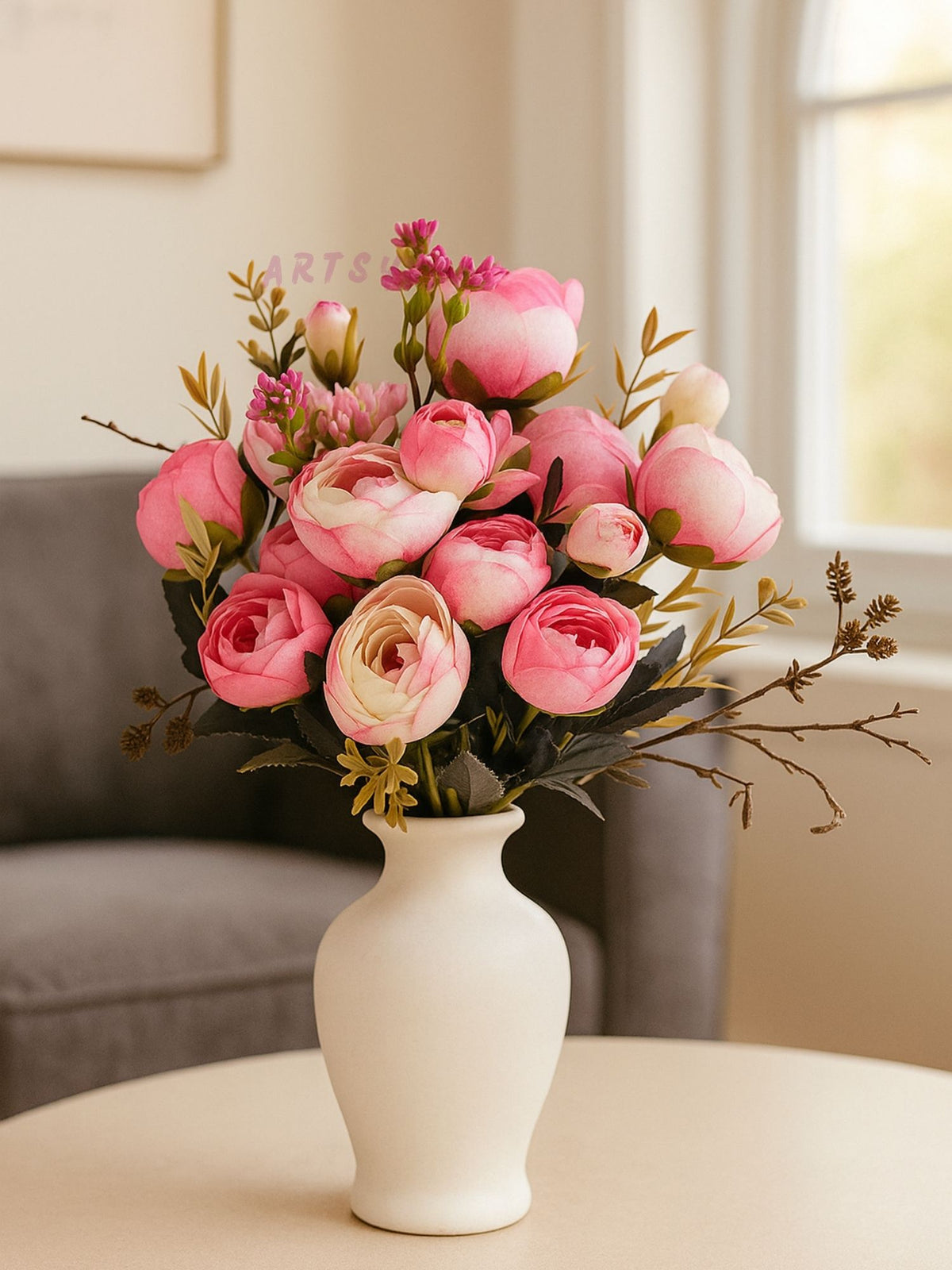 ARTSY Artificial Pink & White Flower Bunch for Home Decor