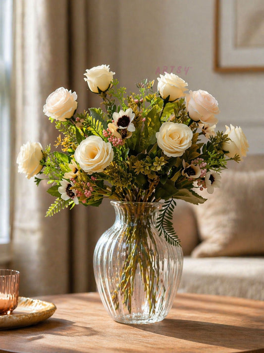 ARTSY® artificial flower for decoration, rose flower bunch, pack of 2 pieces, cream pink