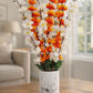 ArtsyDecor Premium Orange & White Artificial Blossom Stem for Home Décor | Realistic Flexible Floral Branch (55 CM, Pack of 1)