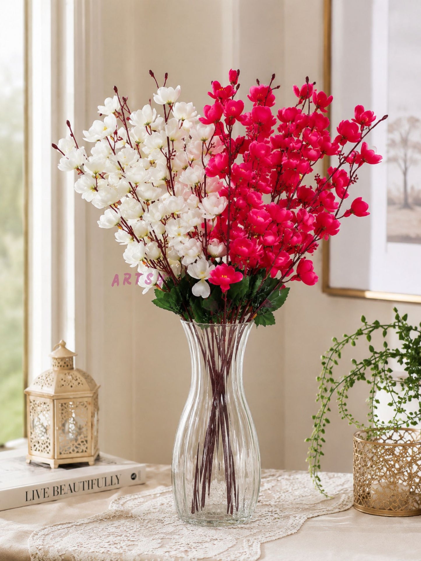 Decorative Artificial Cherry Blossom Flower Bunches – Pack of 2