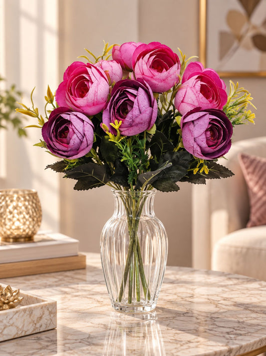 ARTSY Artificial Rose Flower Bunch – Pink & Purple Realistic Faux Flowers for Home Décor, Wedding & Gifting