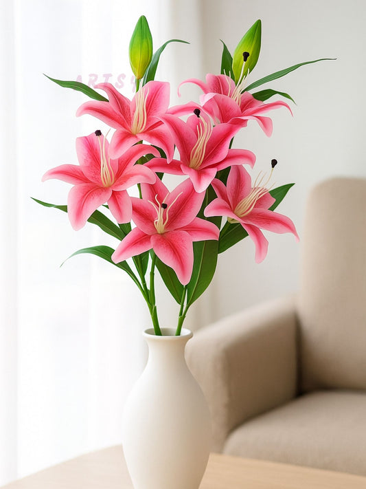 ARTSY Faux Pink Lily Flower Stem | Home & Office Decor, Pack of 1