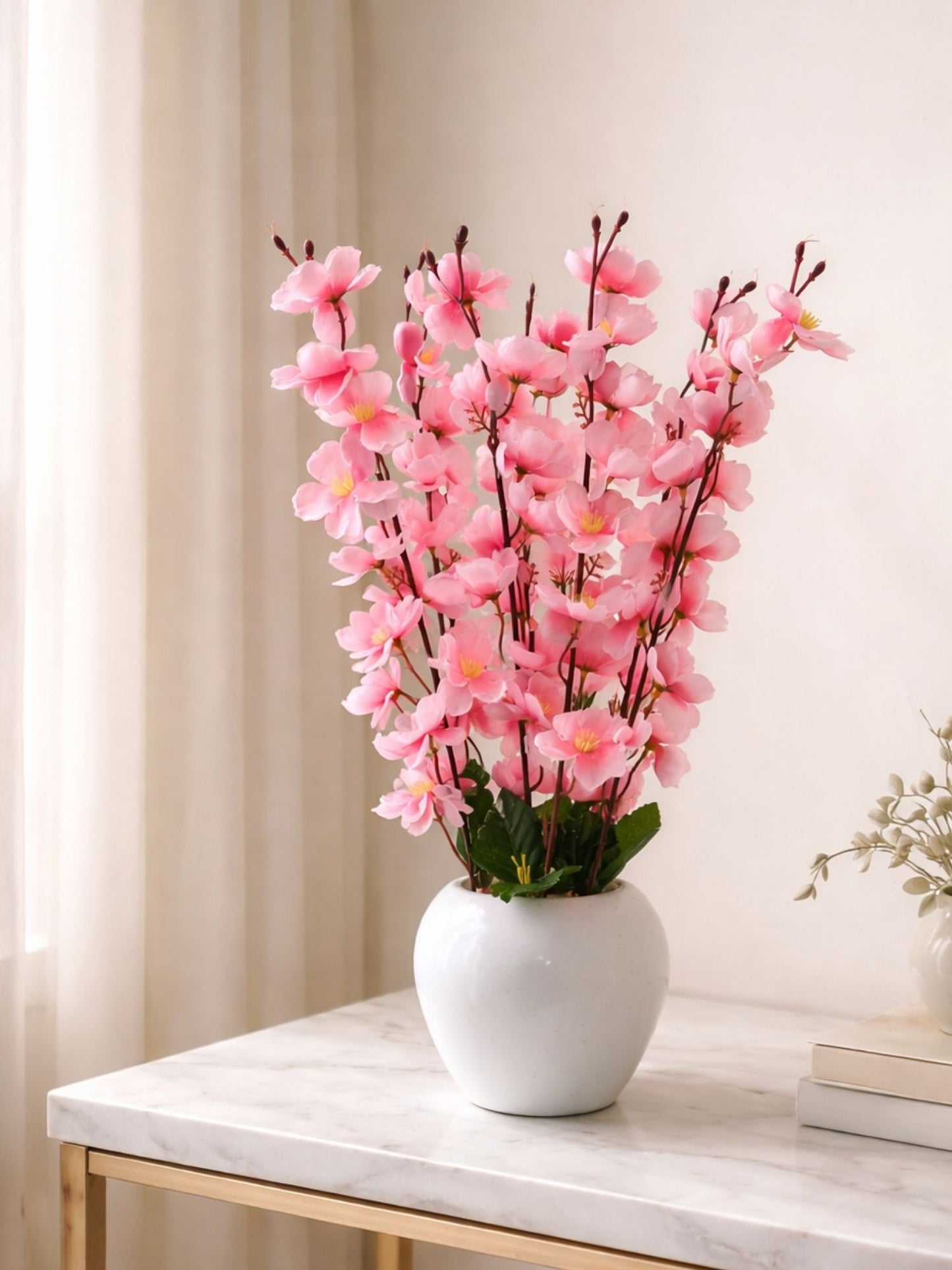 Luxury Pink Blossom Artificial Flower Pot Arrangement, Pack of 1