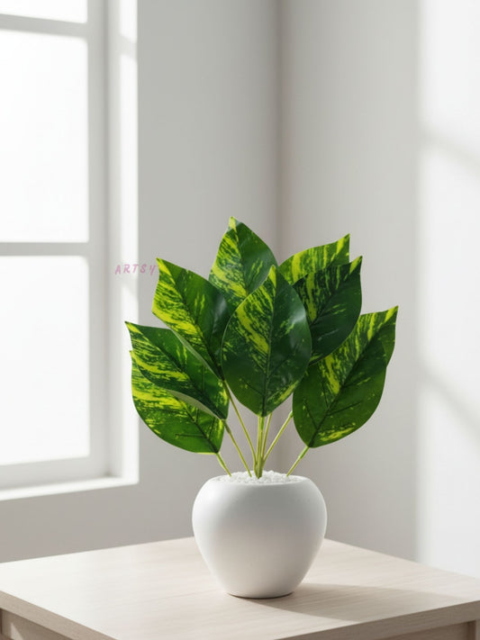 ARTSY Artificial Money Plant in White Pot | Realistic Indoor Home Decor, 1 Piece