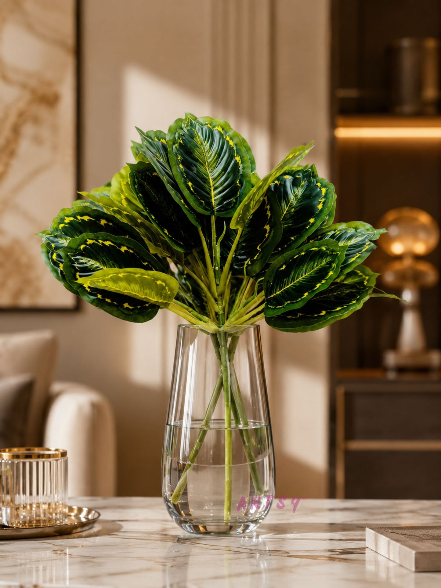 ARTSY Realistic Artificial Leaf Bunch for Vase, Living Room & Home Decor (Pack of 1)