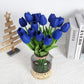 ARTSY® Artificial Tulip Flowers Bunch – Set of 5 Faux Flower Stems | Ideal for Living Room, Centerpiece, Gifting, craft, Real Touch Flower Bunch for Vase Decor, Home Styling, Events, Blue