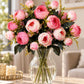 ARTSY Artificial Peony Flower Bunch – Pack of 2, Pink & White Faux Peony Flowers for Home Decor, Wedding, Gifting & Floral Arrangements