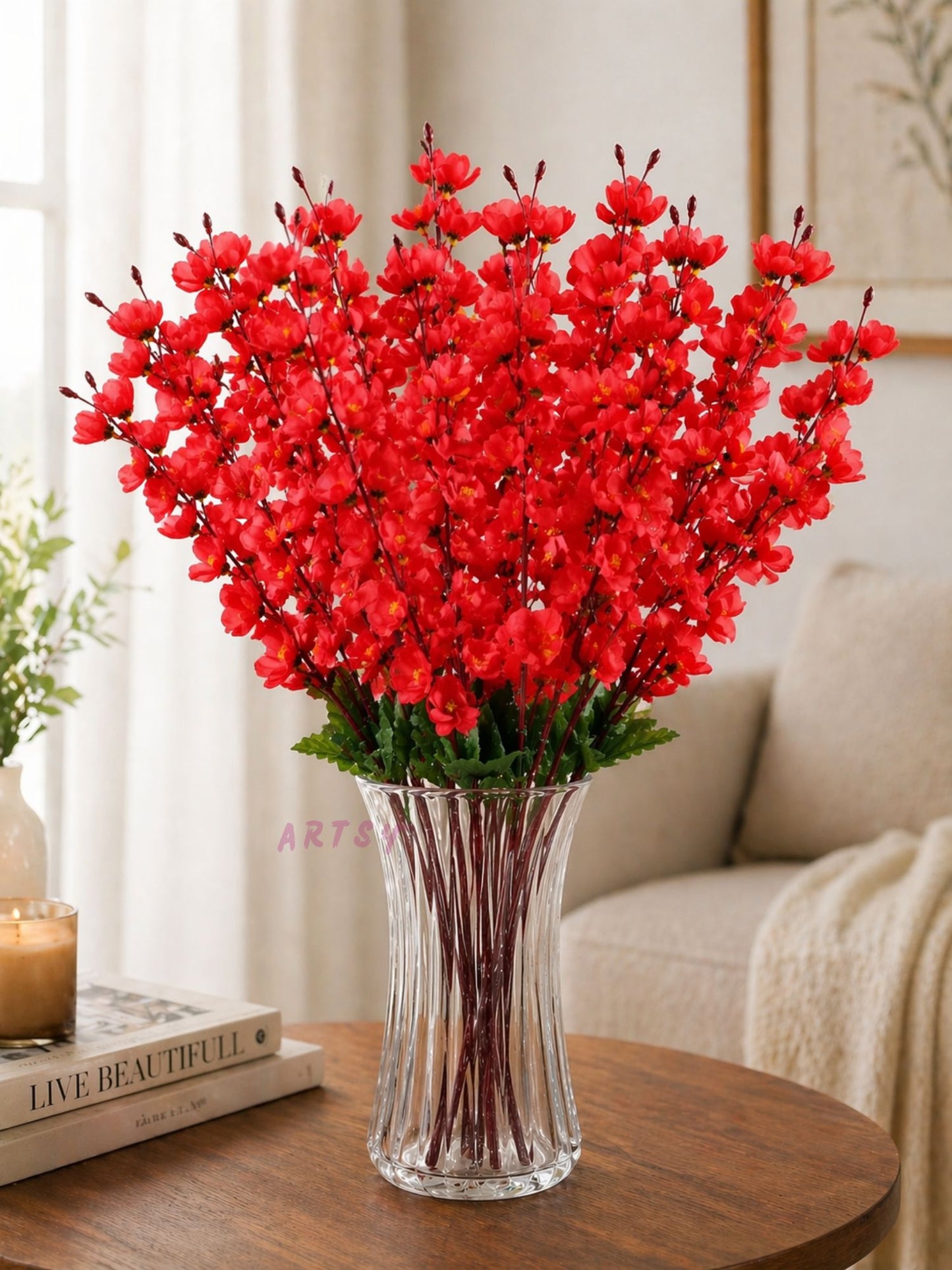 Luxury Artificial Blossom Flower Bunch Set (Pack of 2) – Premium Decorative Floral Stems for Home & Table Decor