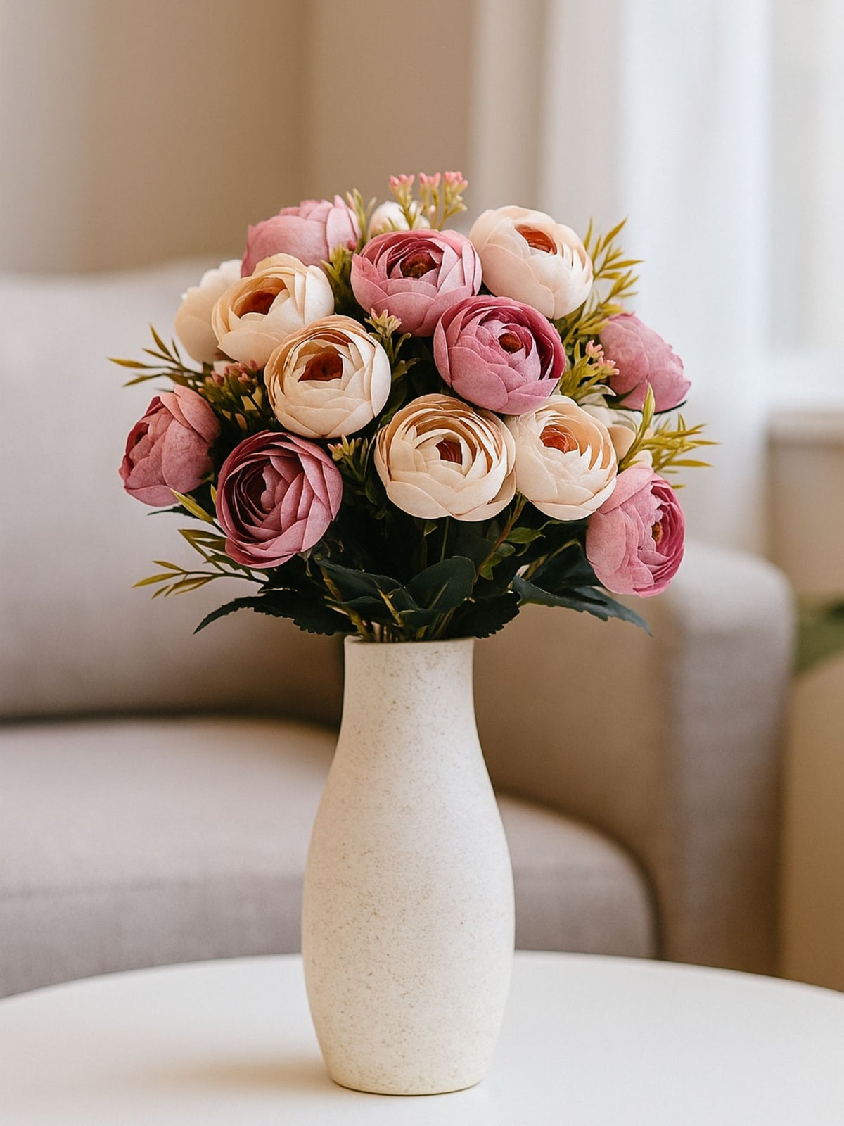 ARTSY Artificial Rose Flower Bunches – Pack of 2 | Realistic Pink & Peach Faux Flowers for Home Decor, Gifting & Wedding Decoration