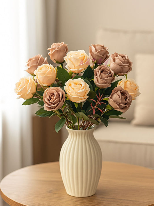 Golden Opulence: Lifelike Artificial Golden Rose - Eternal Gilded Beauty, Artificial rose flower bunches for vase, home decor, Combo Pack of 2 Pieces, Without Vase