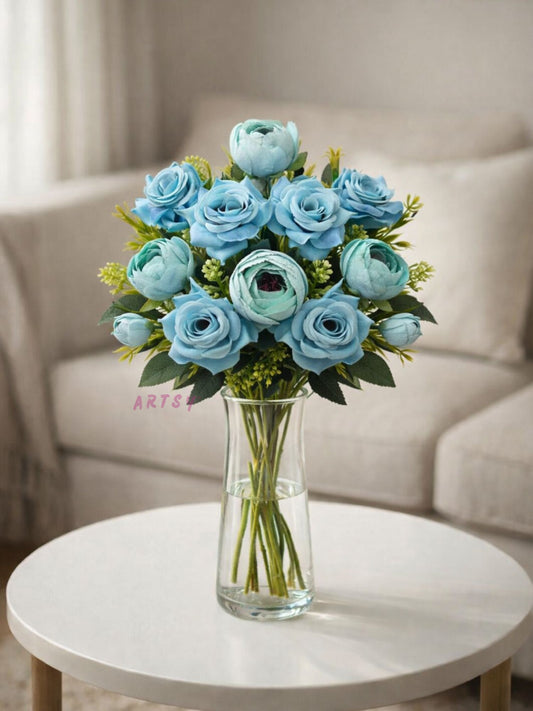 ARTSY Premium Artificial Peony & Rose Flower Combo – Pack of 2 Realistic Faux Flower Bunches for Elegant Home Décor