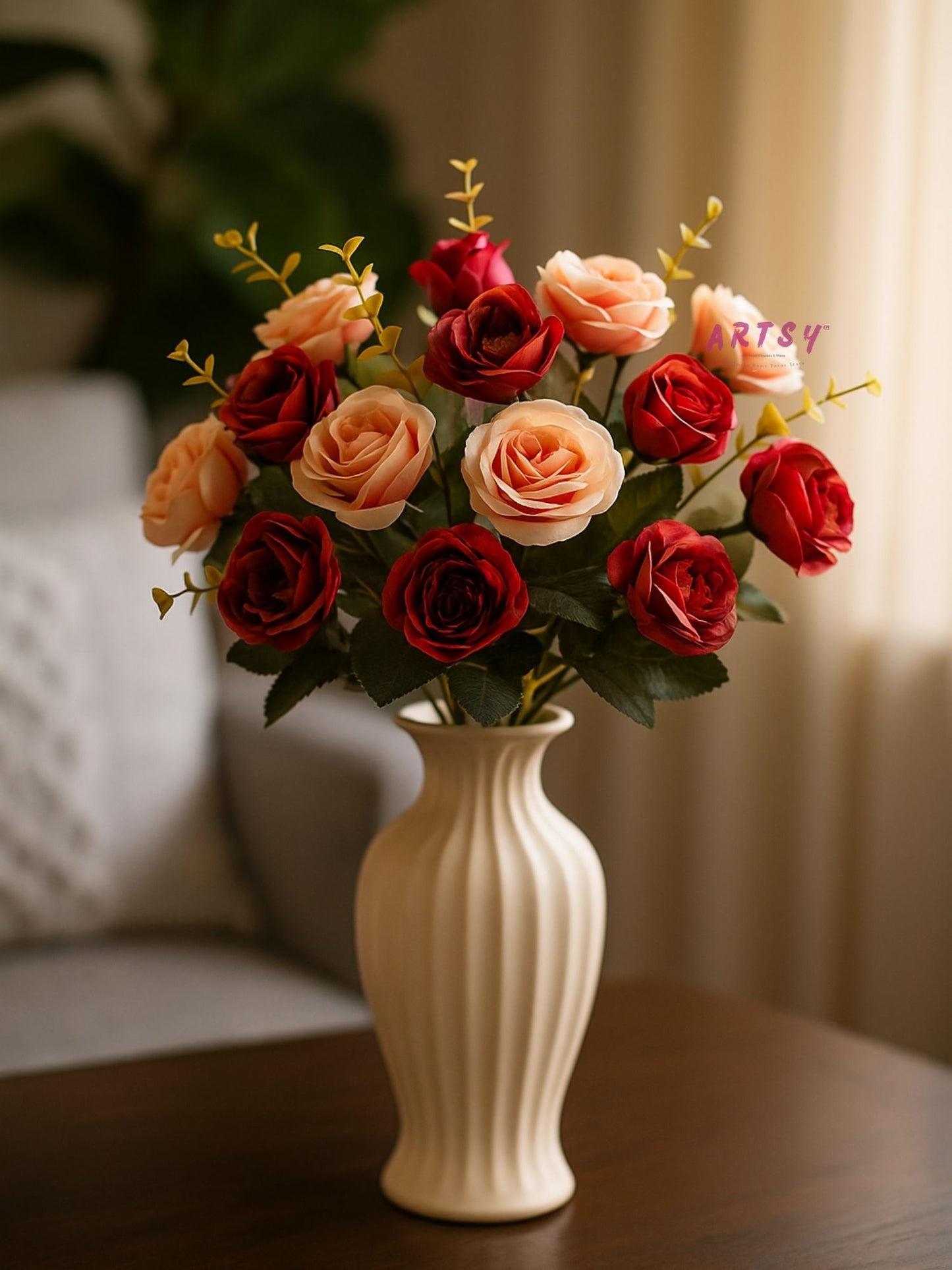 Artificial Rose Flower Bunch (Pack of 2) – Silk Faux Roses for Home, Wedding & Table Décor, Maroon