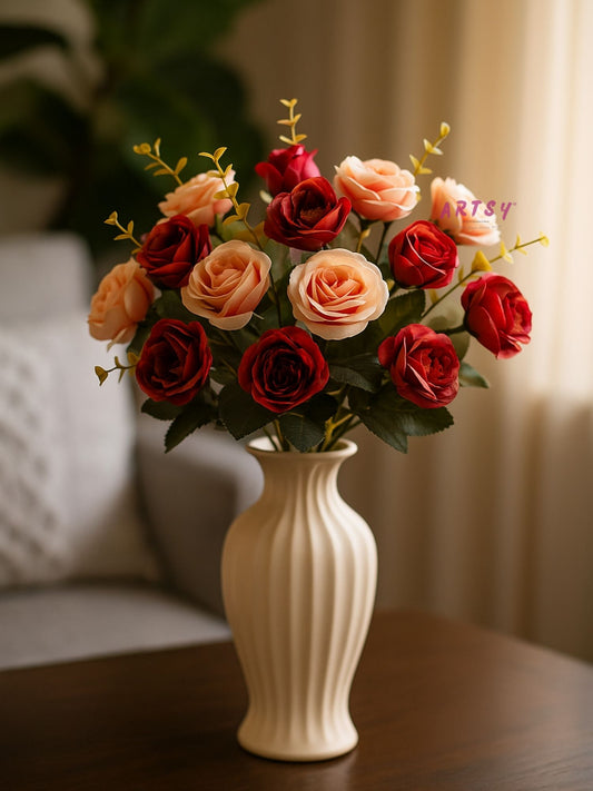 Artificial Rose Flower Bunch (Pack of 2) – Silk Faux Roses for Home, Wedding & Table Décor, Maroon