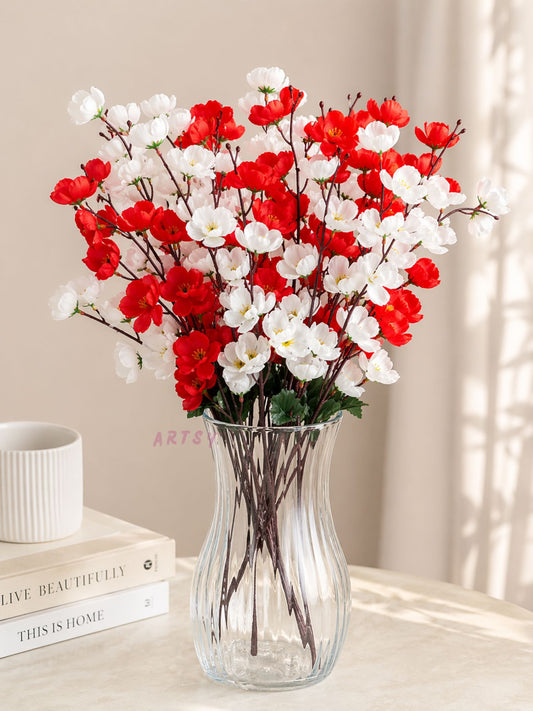 Red & White Artificial Blossom Flower Bunch for Home Decor | Premium Faux Floral Arrangement