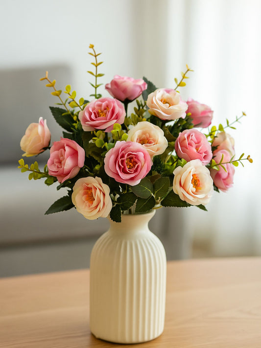 Artificial Rose Flower Bunch (Pack of 2) – Silk Faux Roses for Home, Wedding & Table Décor, Pink