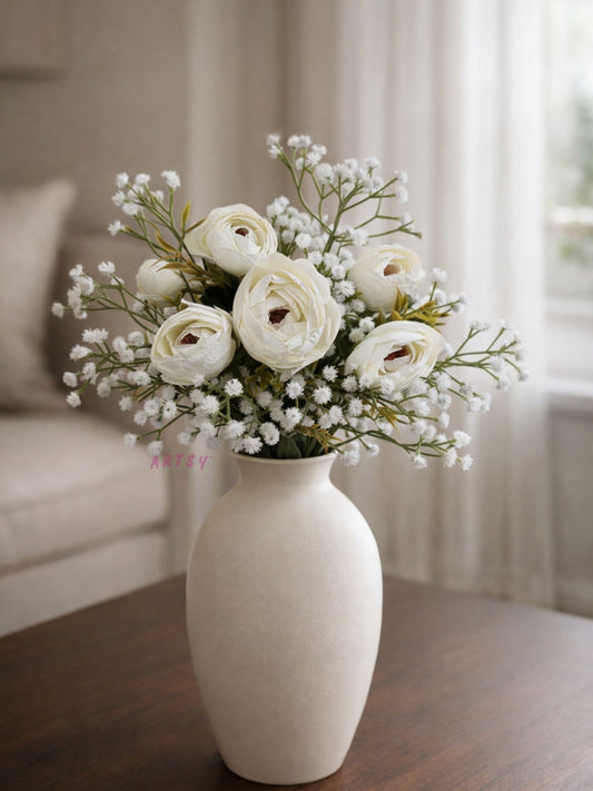 ARTSY Artificial Peony Flower & Baby Breath Flower Bunch Set (Pack of 3) | Faux Silk Flowers for Home Decoration, Wedding, Vase Arrangement & Table Centerpiece