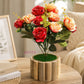 Luxury Artificial Rose Flower Arrangement in Rustic Wooden Pot | Elegant Home Table Decor, Pack of 1