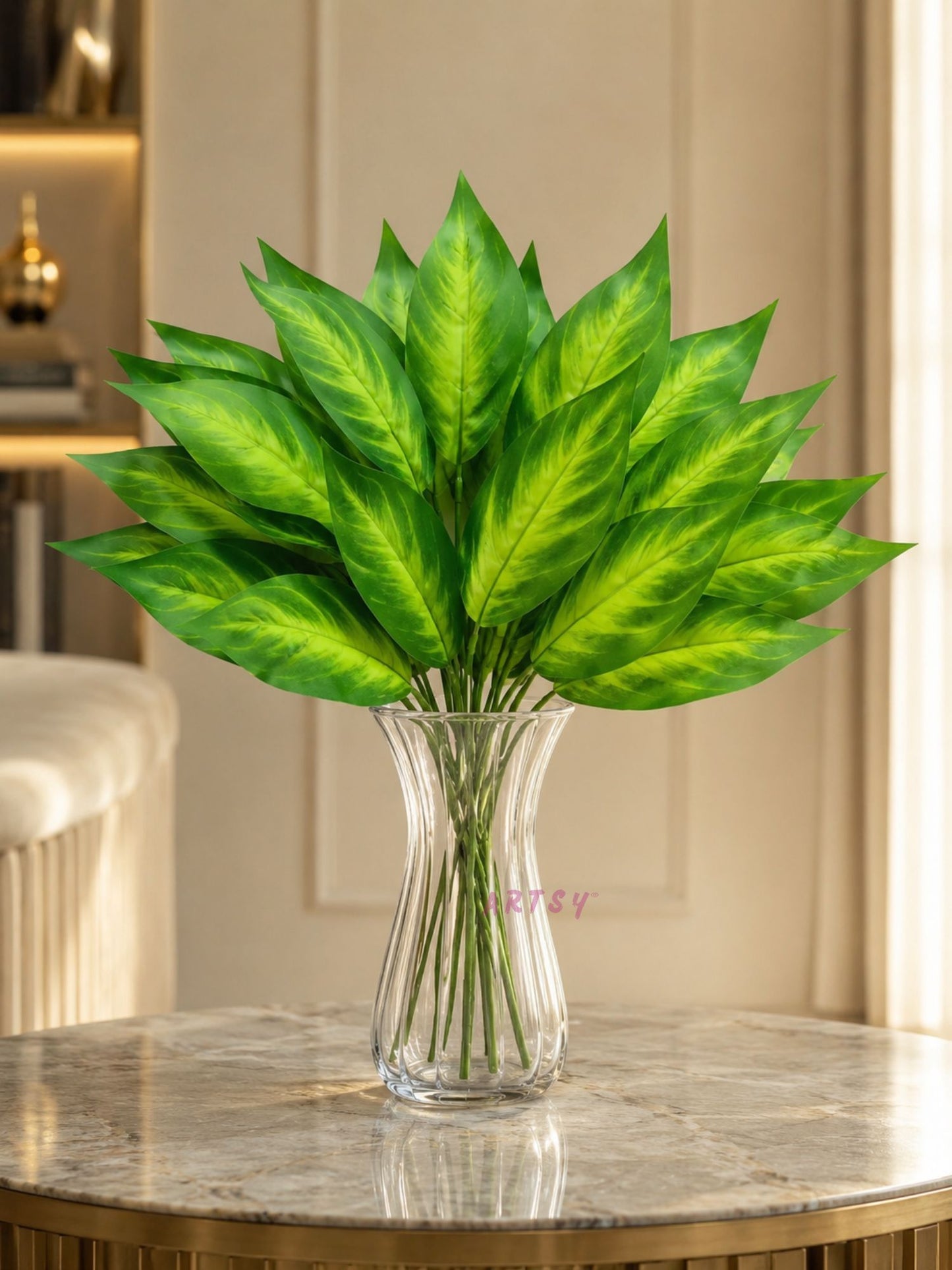 ARTSY Premium Artificial Green Leaf Bunch – Natural Looking Faux Foliage Arrangement for Vase, Home, Office, Hotel & Wedding Decoration