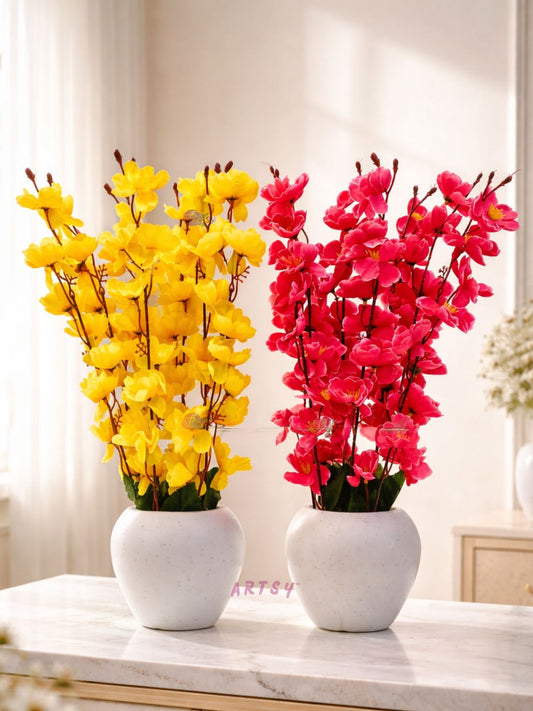Artificial Blossom Flower Pot Set of 2 – Luxury Decorative Floral Arrangement for Home & Office Decor