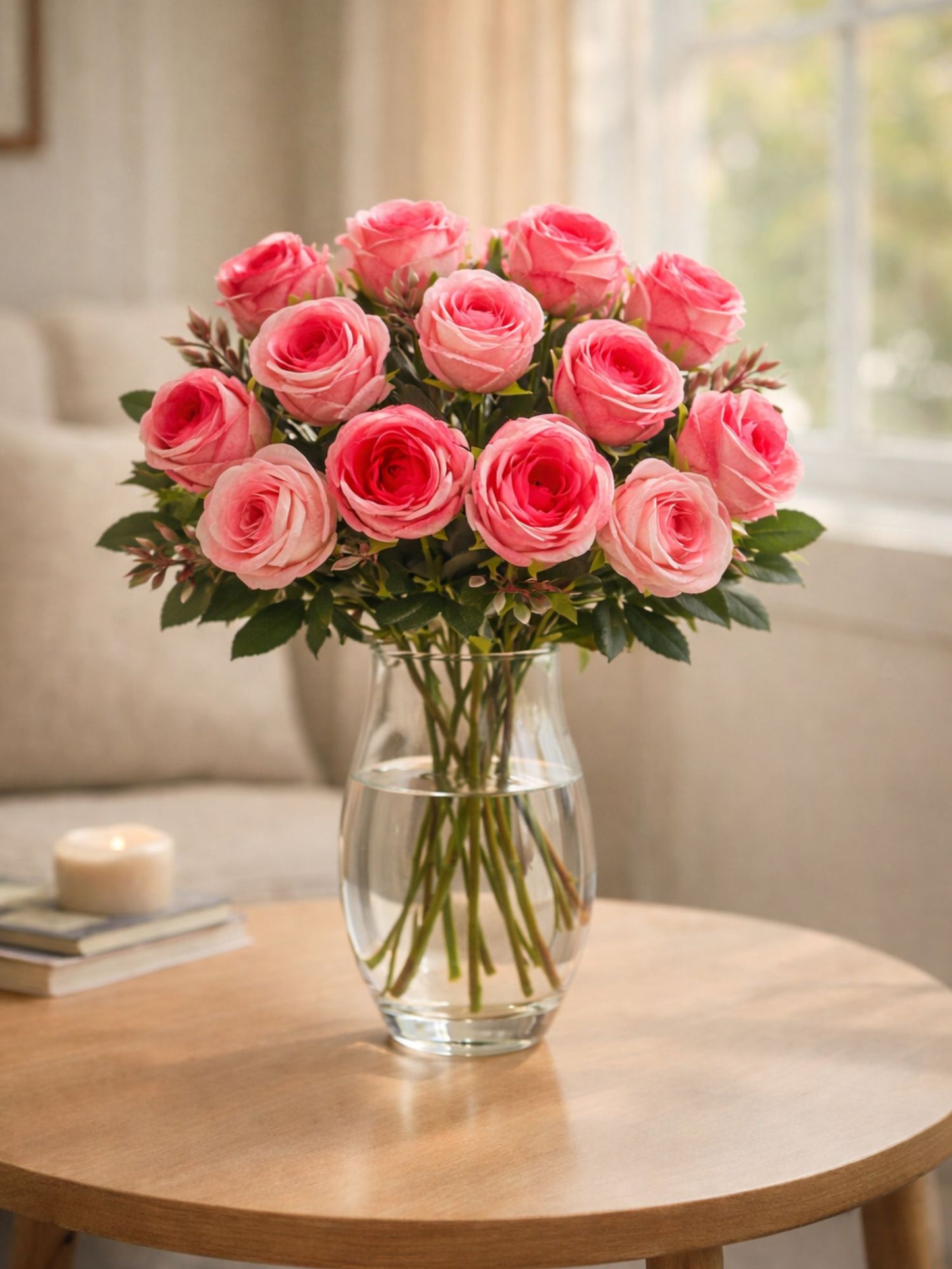 Artificial Pink Rose Bunch