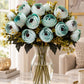 ARTSY Artificial Ranunculus Flower Bunches – Pack of 2, Aqua Green & White Faux Flowers for Home Décor, Wedding & Gifting
