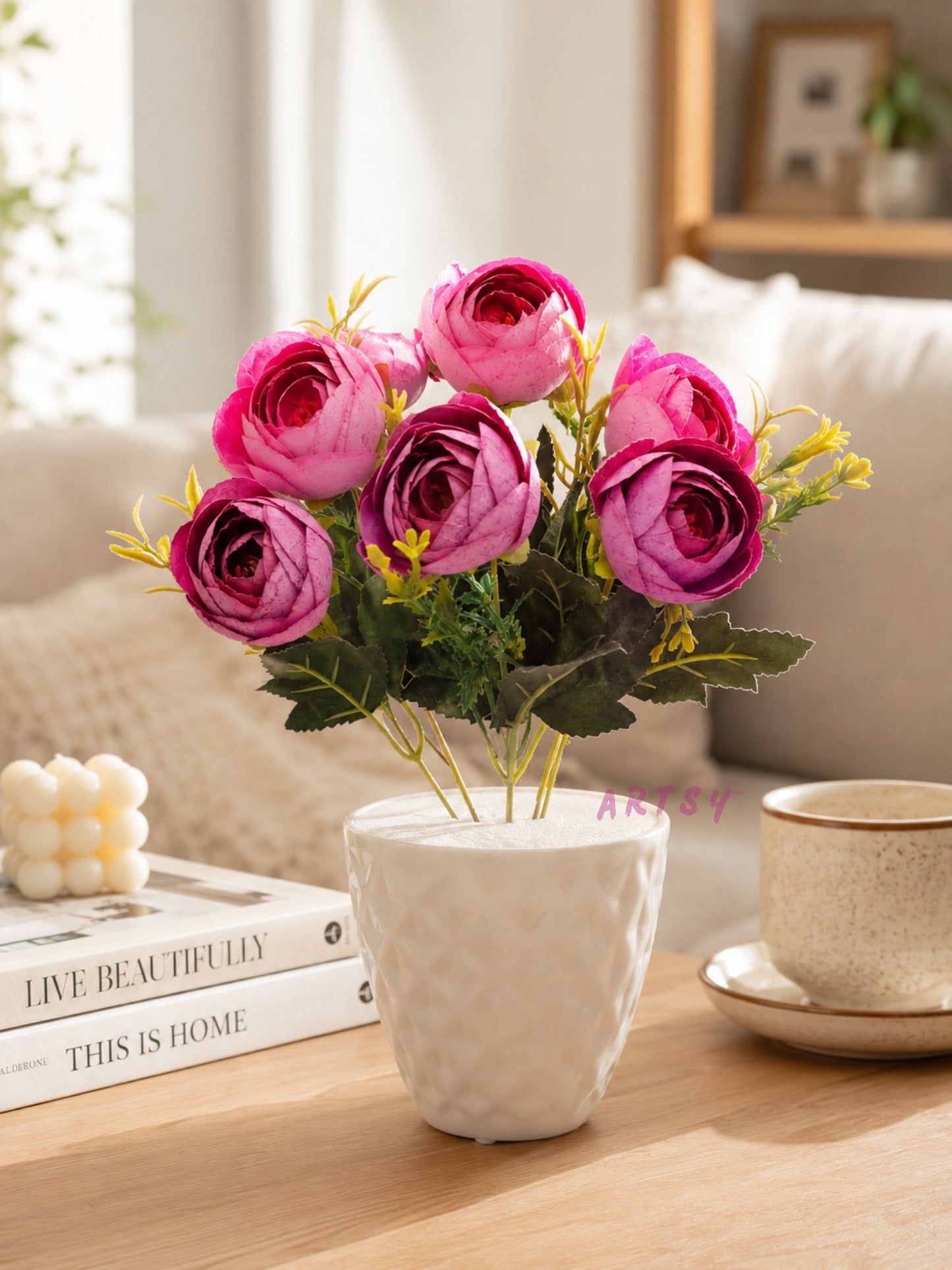 Artificial Purple Rose Flower Pot for Home Decor | Elegant Tabletop Floral Arrangement (Pack of 1)