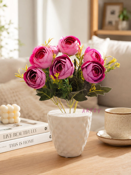 Artificial Purple Rose Flower Pot for Home Decor | Elegant Tabletop Floral Arrangement (Pack of 1)