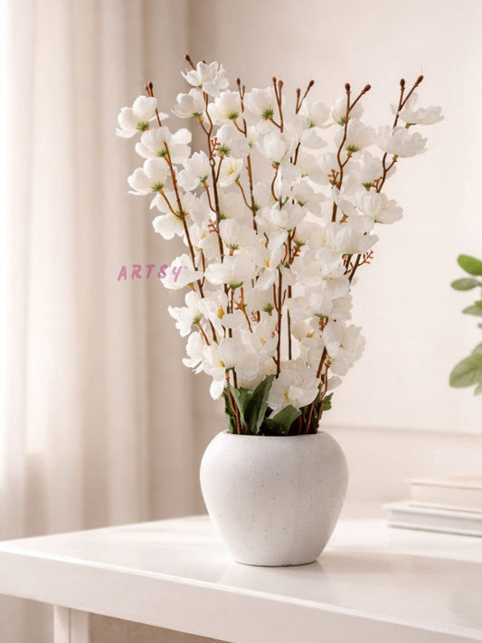 White Blossom Artificial Flower Arrangement in Premium Plastic Pot, Pack of 1