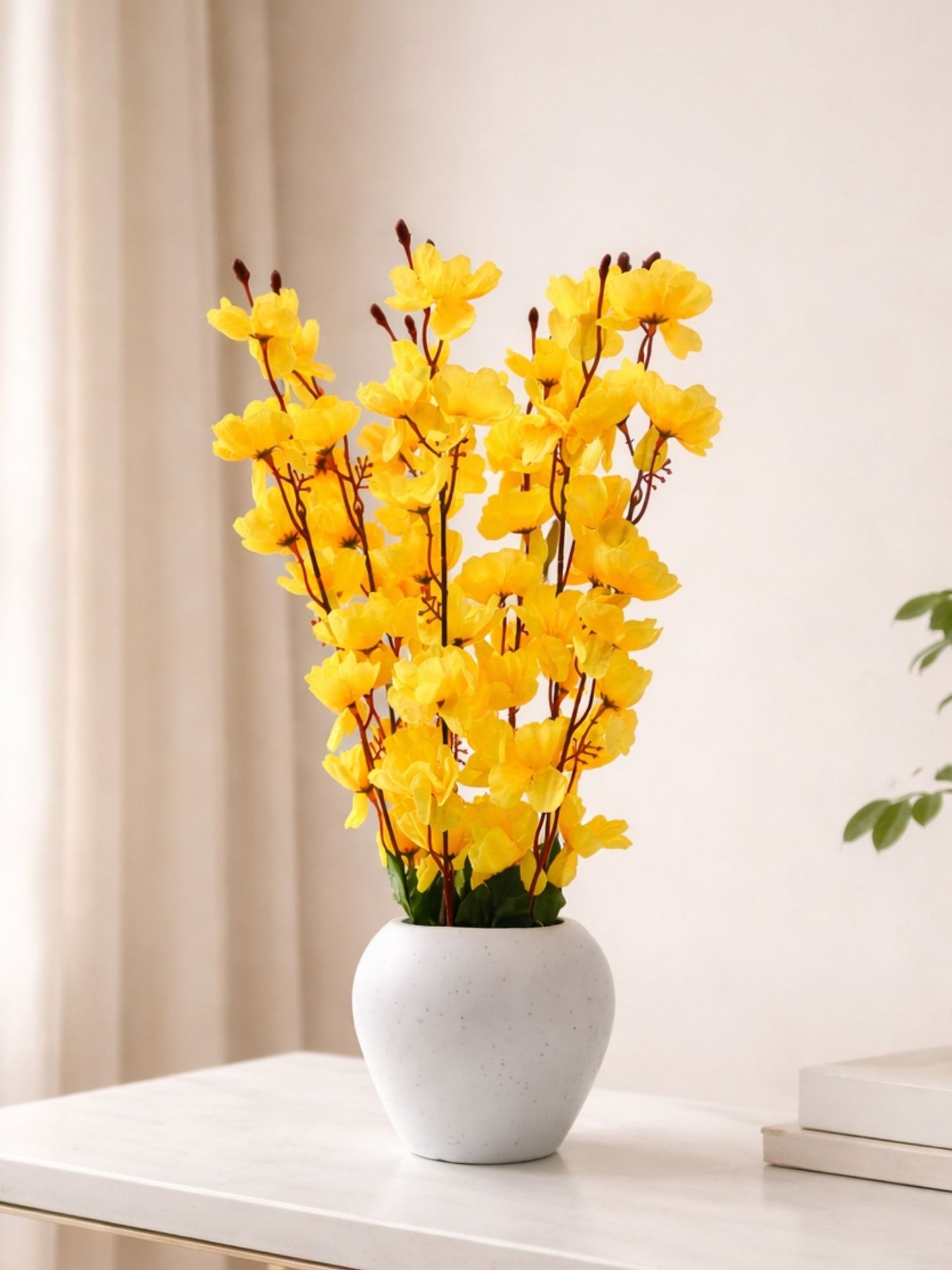 Elegant Yellow Blossom Artificial Flower Pot for Home & Office Decor, Pack of 1