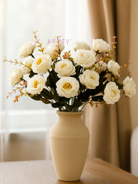 Artificial Rose Flower Bunch (Pack of 2) – Silk Faux Roses for Home, Wedding & Table Décor, White