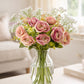 ARTSY Artificial Rose Flower Bunch with Baby Breath Flowers (Pack of 3) | Realistic Faux Floral Bouquet for Home, Office & Wedding Décor