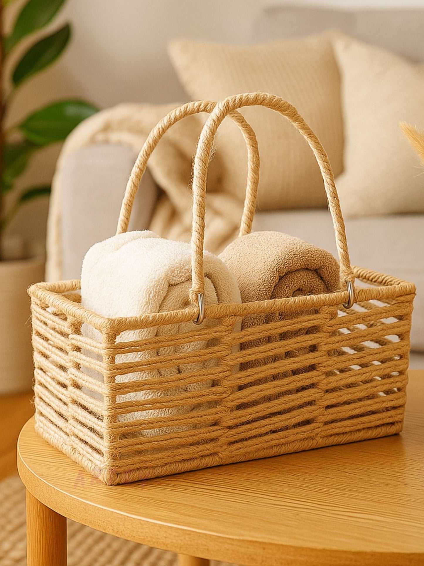 ARTSY Nordic Handwoven Rope Storage Basket with Handles, Pack of 1