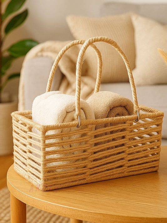 ARTSY Nordic Handwoven Rope Storage Basket with Handles, Pack of 1