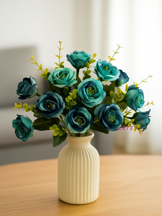 Artificial Rose Flower Bunch (Pack of 2) – Silk Faux Roses for Home, Wedding & Table Décor, Blue
