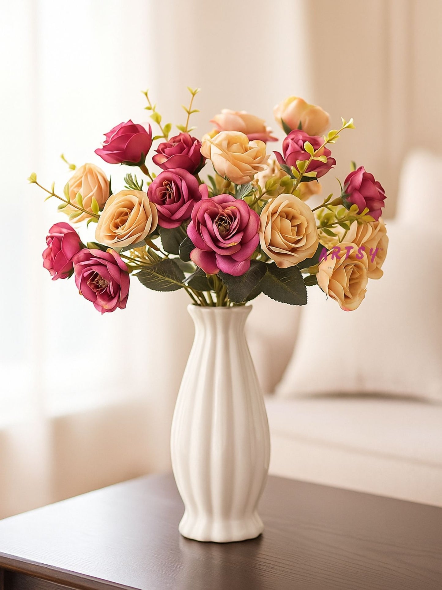 Artificial Rose Flower Bunch (Pack of 2) – Silk Faux Roses for Home, Wedding & Table Décor, Multi