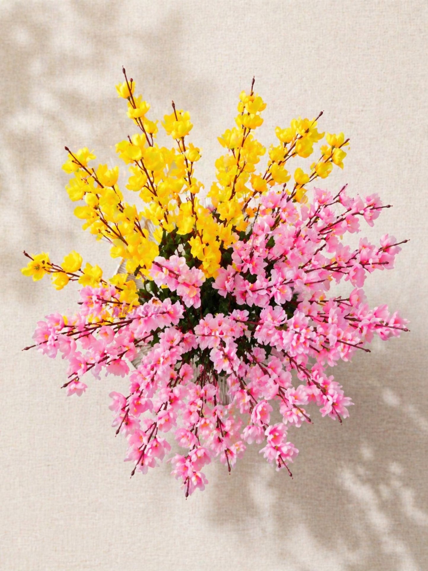 Artificial Cherry Blossom Flower Bunch – Pack of 2 | Decorative Faux Flowers for Home, Office & Gifting