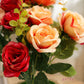 Luxury Artificial Rose Flower Arrangement in Rustic Wooden Pot | Elegant Home Table Decor, Pack of 1