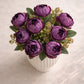 ARTSY Artificial Purple Peony Flower Bunch with Greenery, 35 cm Faux Floral Arrangement for Home Decor