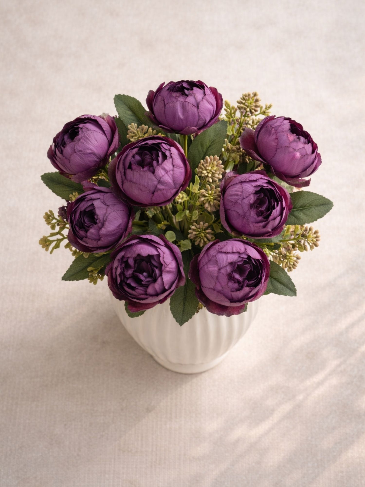 ARTSY Artificial Purple Peony Flower Bunch with Greenery, 35 cm Faux Floral Arrangement for Home Decor
