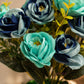 Luxury Artificial Rose Flower Pot – Premium Teal & Navy Floral Home Decor Arrangement, Pack of 1