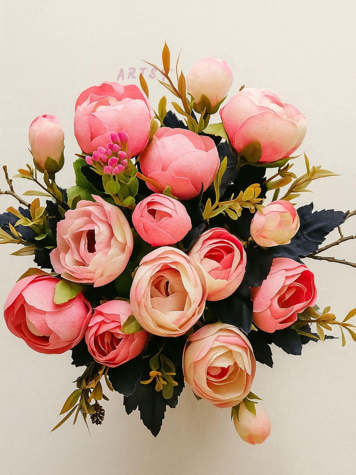 ARTSY Artificial Pink & White Flower Bunch for Home Decor