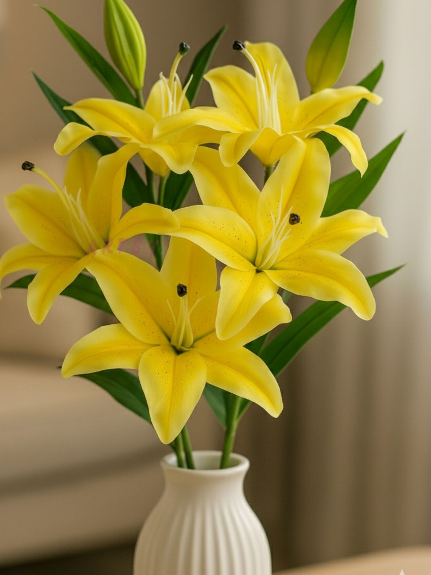 ARTSY Realistic Yellow Lily Flower Stem for Vase Arrangements & Décor