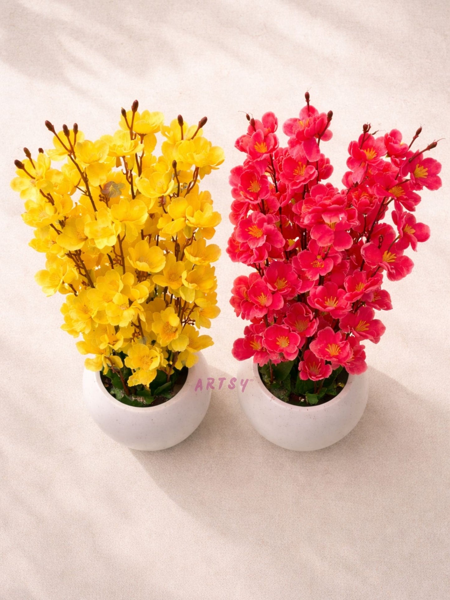 Artificial Blossom Flower Pot Set of 2 – Luxury Decorative Floral Arrangement for Home & Office Decor