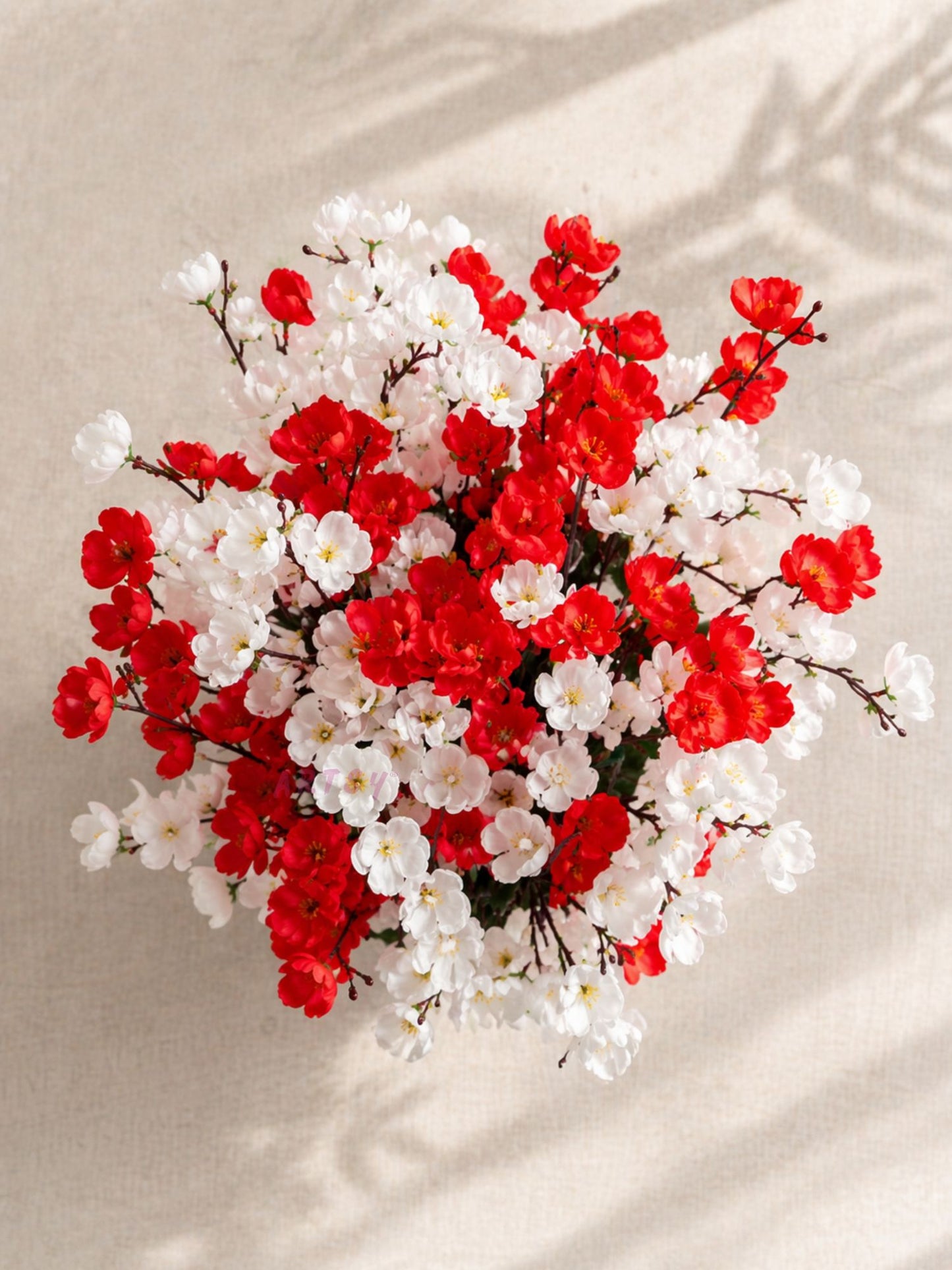 Red & White Artificial Blossom Flower Bunch for Home Decor | Premium Faux Floral Arrangement