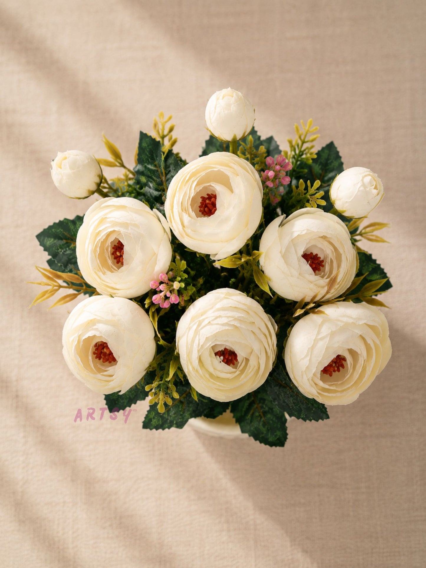 Luxury Ivory Peony Artificial Flower Pot for Home Decor | Premium Decorative Tabletop Floral Arrangement (Pack of 1)