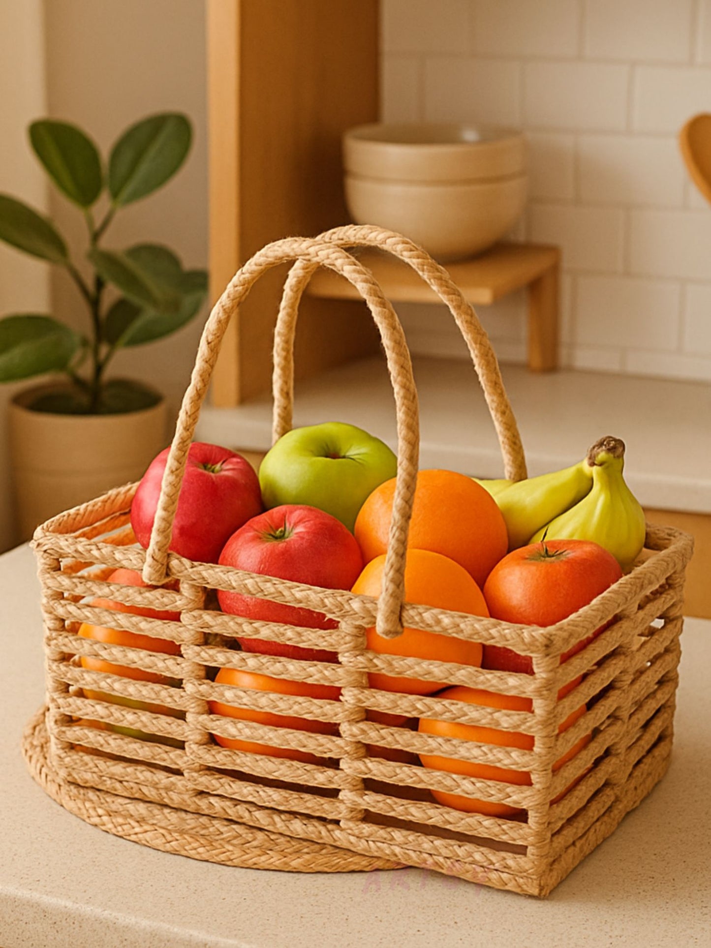 ARTSY Nordic Handwoven Rope Storage Basket with Handles, Pack of 1