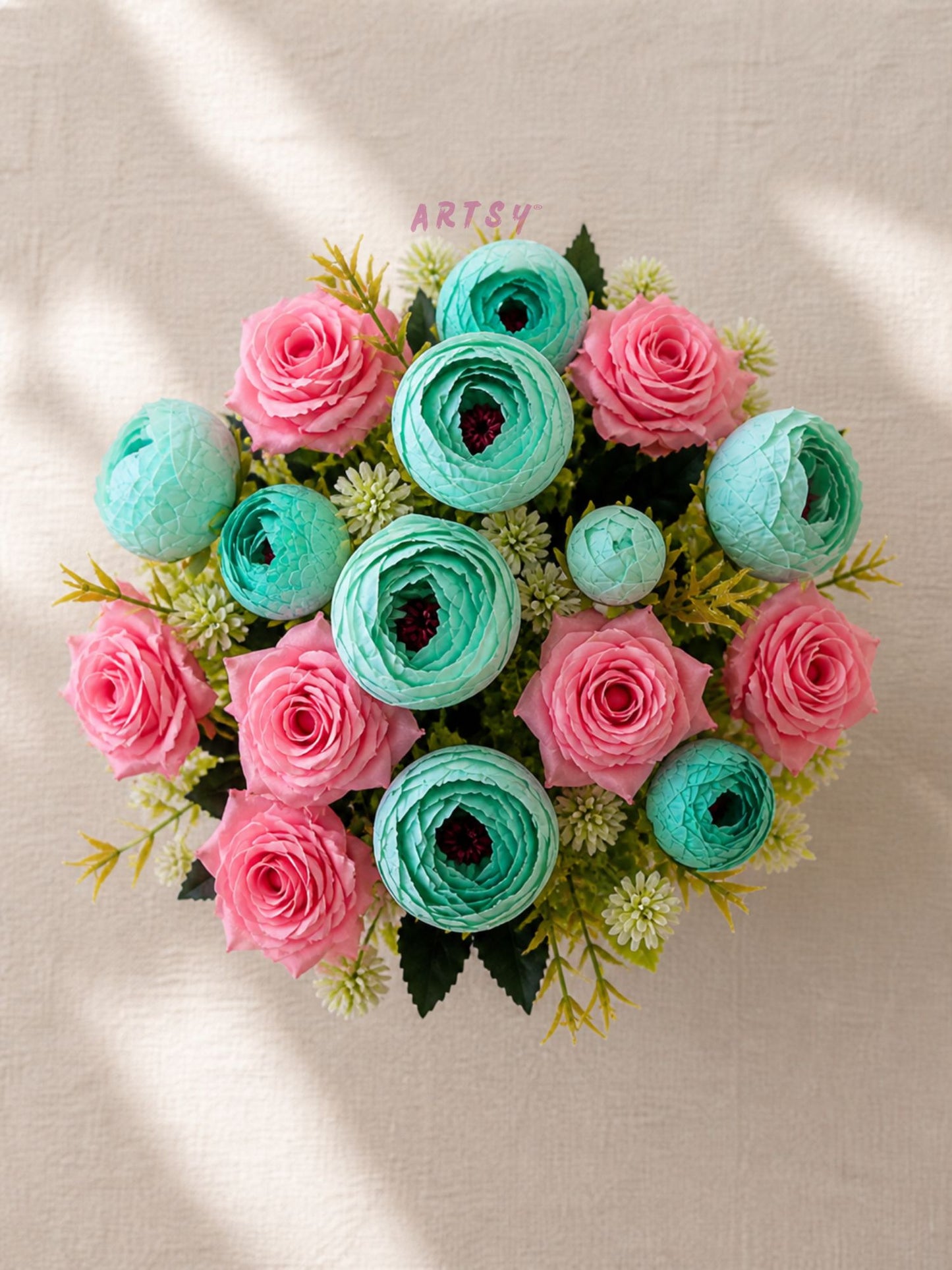 ARTSY Artificial Rose & Peony Flower Bunch Combo Pack of 2 | Realistic Faux Flowers for Home Decoration