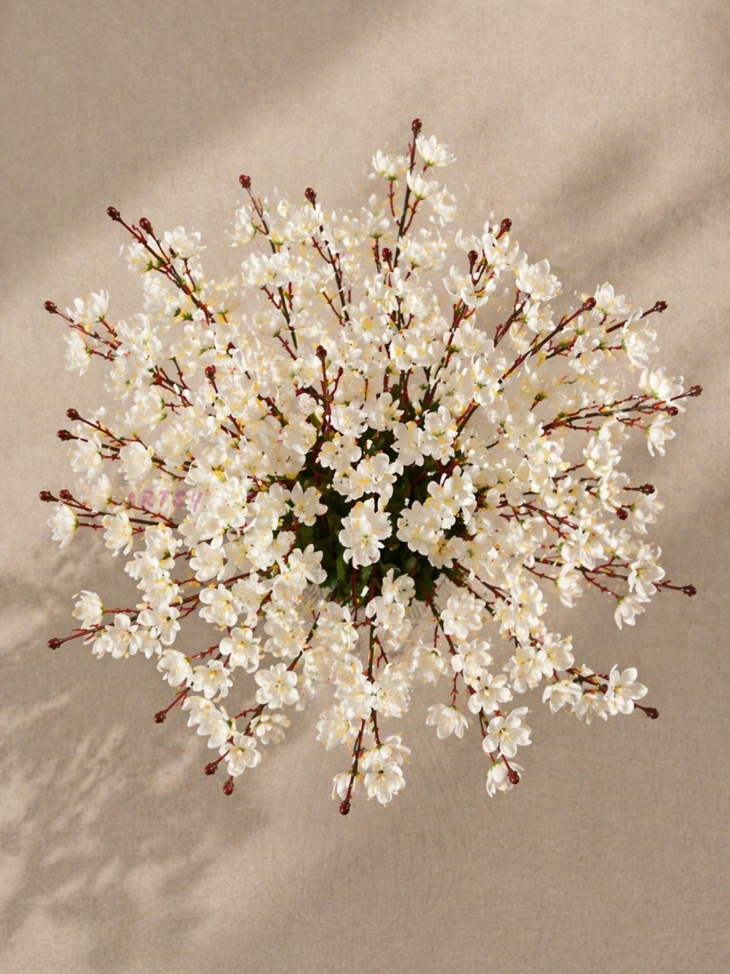 Artificial White Blossom Flower Stems for Home Decor | Luxury Faux Floral Arrangement, Pack of 2 Pieces