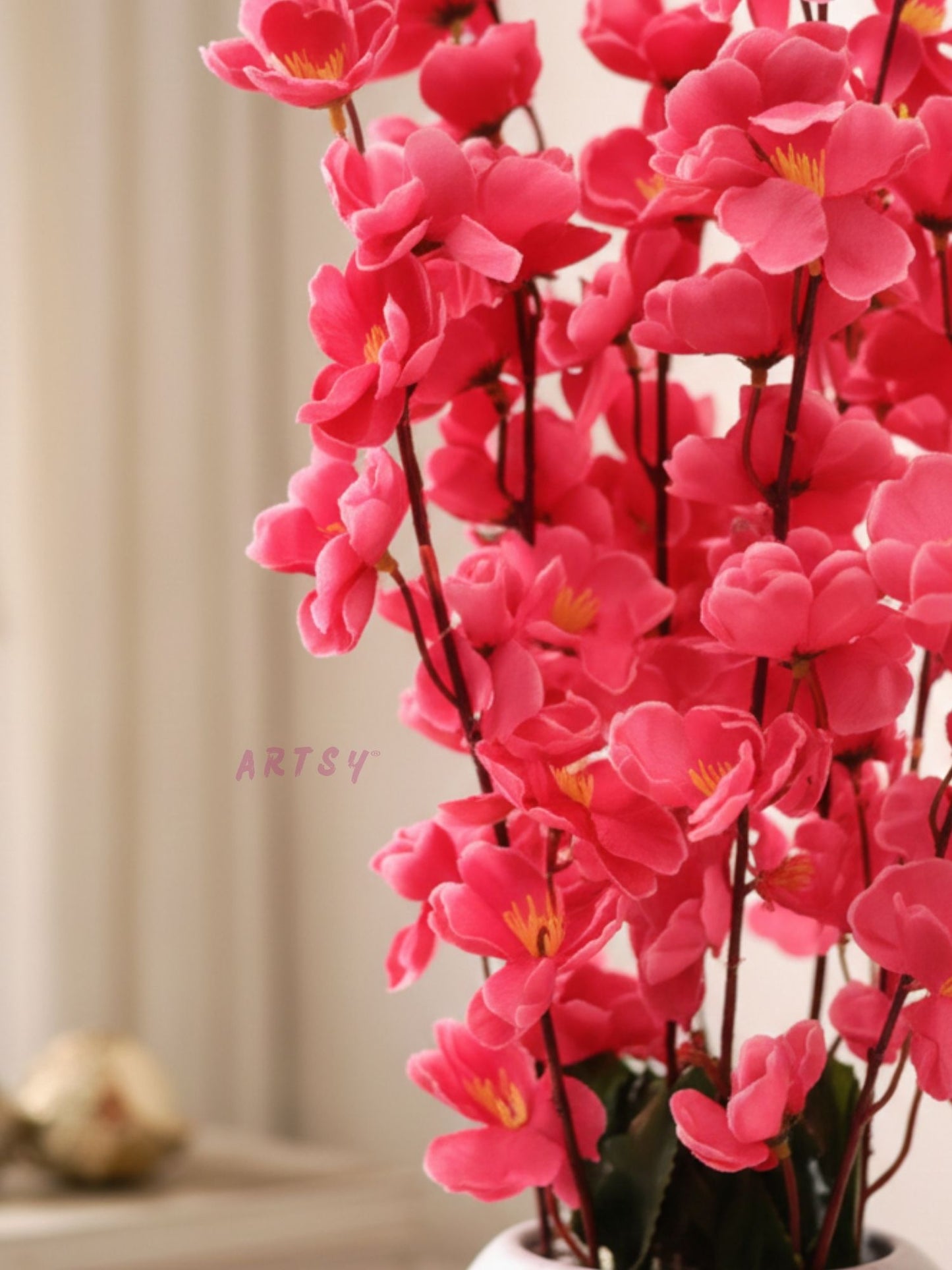 Luxury Artificial Pink Blossom Floral Arrangement with Decorative Vase – Elegant Home Decor Accent, Pack of 1