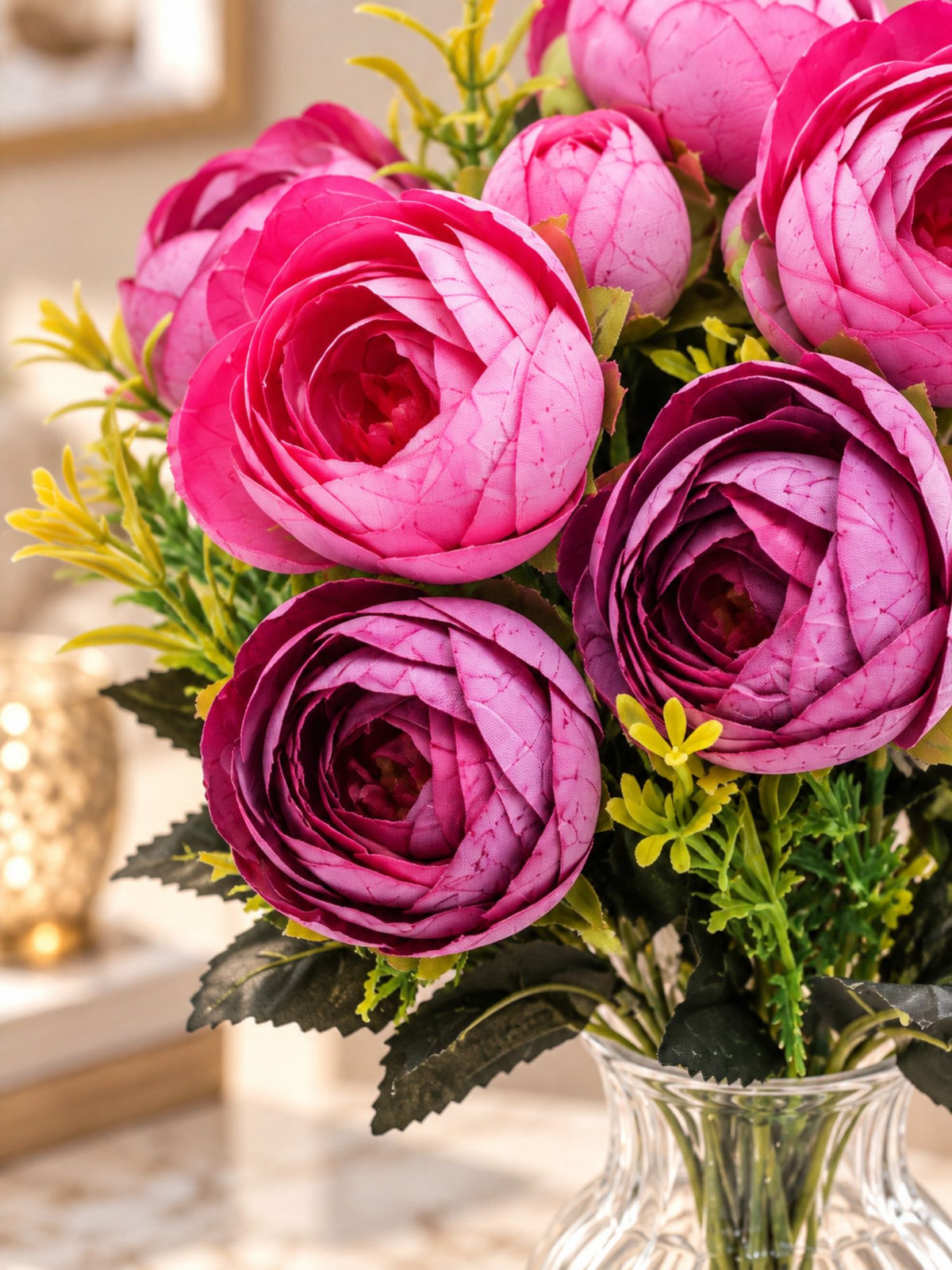 ARTSY Artificial Rose Flower Bunch – Pink & Purple Realistic Faux Flowers for Home Décor, Wedding & Gifting